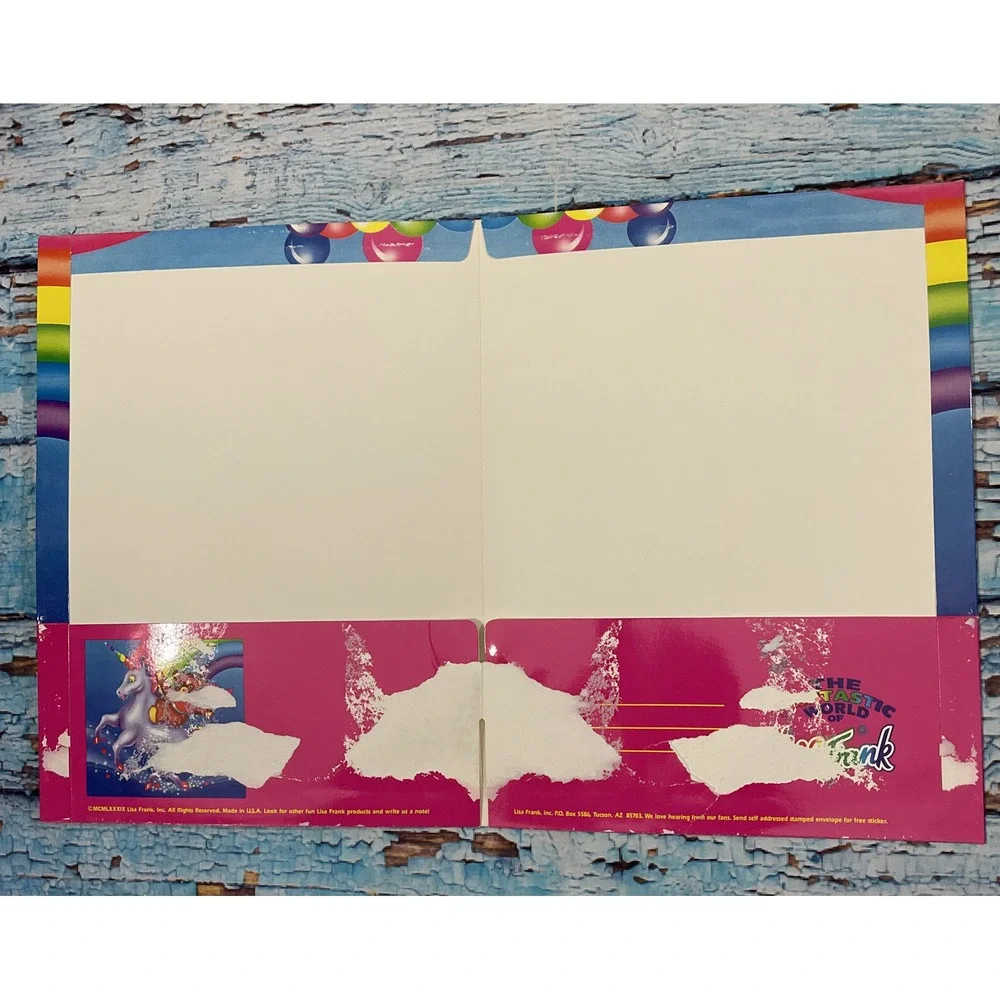 Rare Vintage 1990s LISA FRANK Folder Rainbow Unicorn With Bear